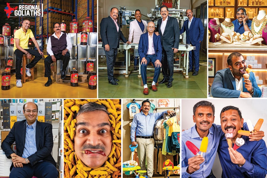 (Clockwise from left)Ghanshyam Khandelwal (right) and Ashish Khandelwal of BL Agro; the second generation of JK Masale Group (from left) Ashok Jain, Chandra Kumar Jain, Bhagchand Jain (seated), Jai Kumar Jain and Jitendra Jain; MP Ahammed of Malabar Group; Siddhant Kamath of Naturals Ice Cream; MN Jaganath (left) and A Balaraju of Dairy Day; Shaju Thomas of Popees; Sanjay Sharma of Orkla India and Siddharth Shah of SS Mobile