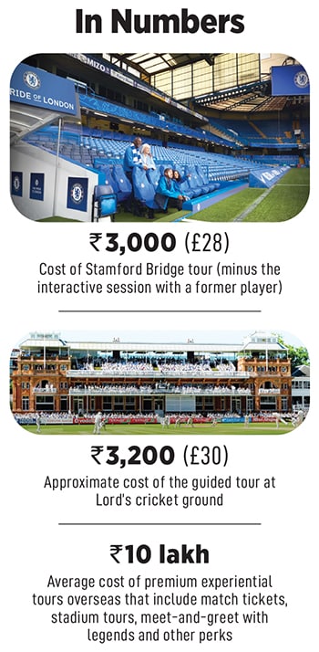 (Left) Chelsea fans Prathamesh Mulye and Shruti Venkatesh on a guided stadium tour at Stamford Bridge