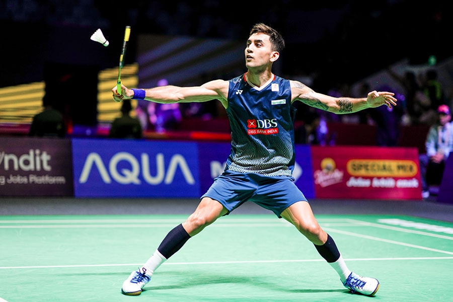 Lakshya Sen of India competes in the Men's Singles Second Round match against Kenta Nishimoto of Japan during day three of the Indonesia Open at Istora Senayan on June 06, 2024, in Jakarta, Indonesia. Image: Shi Tang/Getty Images