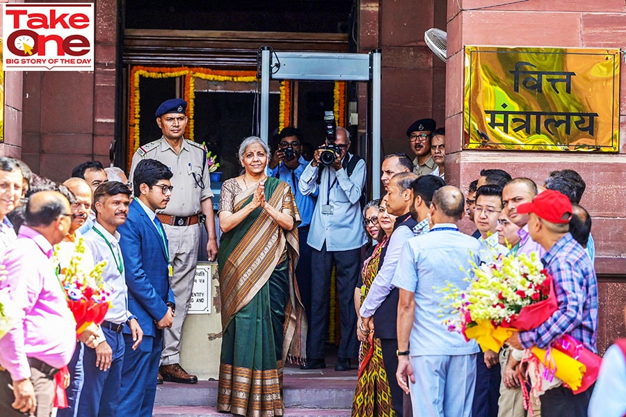 Finance Minister Nirmala Sitharaman is expected to focus on giving a boost to manufacturing jobs and income generation and assist consumption demand, in the upcoming budget.
Image: Sanjeev Verma/Hindustan Times via Getty Images