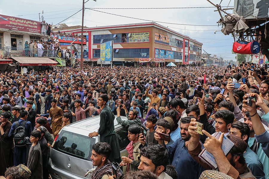 Afghan fans gather to celebrate Afghanistan's win against Bangladesh during super eight match at the ICC T20 Cricket World Cup 2024, in Khost on June 25, 2024. - Afghanistan advanced to their first-ever T20 World Cup semi-final after completing a dramatic eight-run victory over Bangladesh in a rain-affected clash at the Arnos Vale Stadium in St Vincent on June 25. 
Image: AFP 