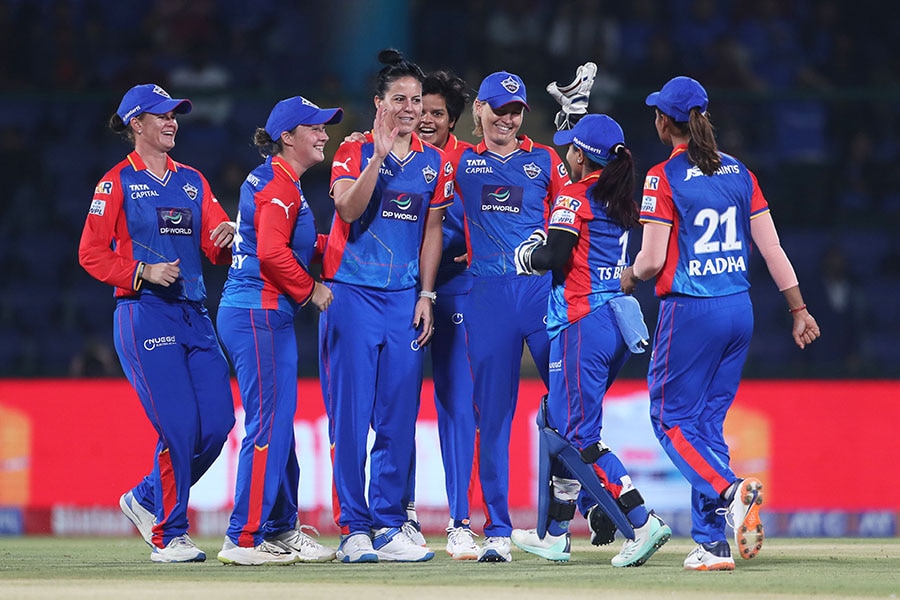 Marizanne Kapp of Delhi Capitals celebrates the wicket of Yastika Bhatia of Mumbai Indians during the WIPL match between Delhi Capitals and Mumbai Indians at Arun Jaitley Stadium on March 5, 2024 in Delhi, India. Image: Pankaj Nangia/Getty Images 