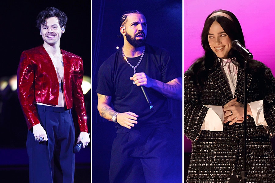 (From left)Harry Styles, Drake and Billie Eilish. Hip-hop could be the musical genre most conducive to attentive driving, according to a British study.
Image: Getty Images