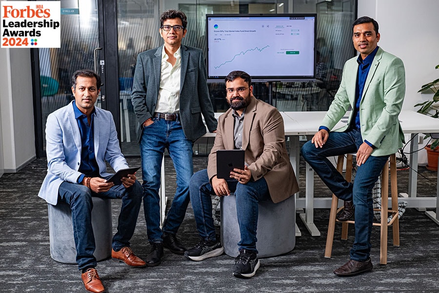 
(From left): Harsh Jain, Lalit Keshre, Ishan Bansal and Neeraj Singh, co-founders, Groww
Image: Nishant Ratnakar for Forbes India