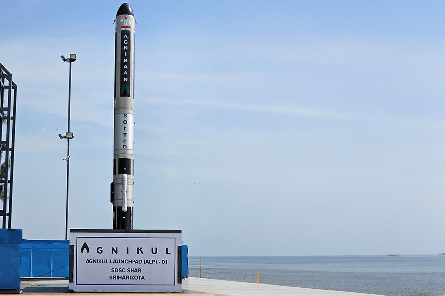 (File) Agnibaan SubOrbital Technological Demonstrator (SOrTeD), vehicle is seen at Agnikul's Launchpad at Satish Dhawan Space Center in Sriharikota, India.
Image: Agnikul Cosmos Private Limited/Handout via REUTERS 