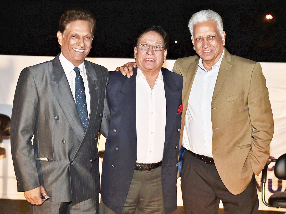 (L to R) Rajinder Amarnath, Surinder Amarnath and Mohinder Amarnath at Delhi Captain Felicitation ceremony during the DDCA's 1st Annual Conclave 2017 at Ferozshah Kotla Stadium in New Delhi on Wednesday.
Image: Manvender Vashist / PTI 