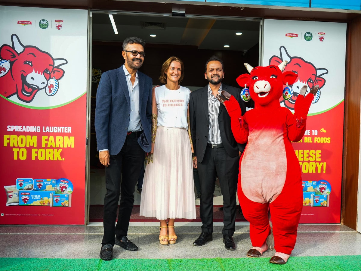 L-R: Varun Berry, executive vice-chairman and managing director of Britannia Industries, Cécile Béliot, CEO of Bel Group and Abhishek Sinha, CEO, Britannia Bel Foods Private Limited