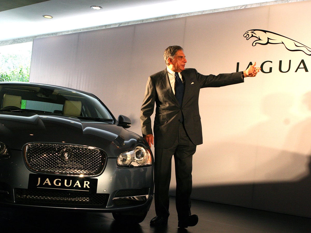 Ratan Tata presents the JLR brands to the audience in Mumbai on June 28, 2009.
Image: Bhaskar Paul/The India Today Group via Getty Images