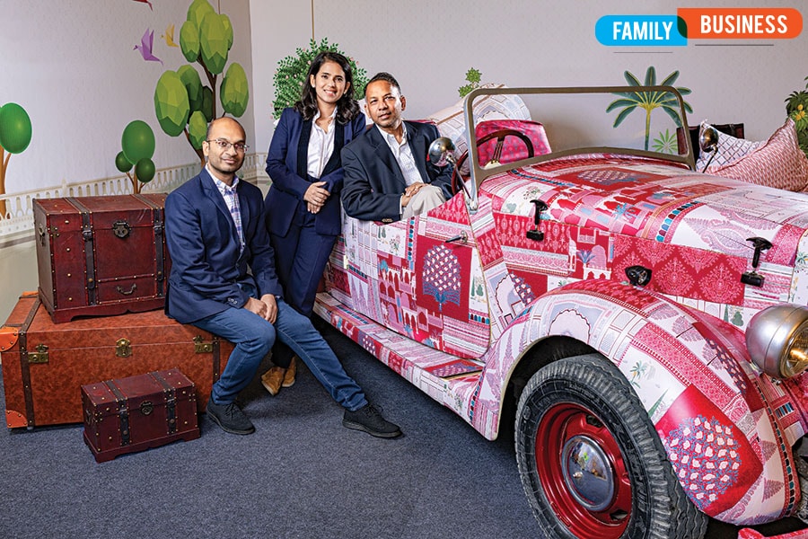 (Left to right) Second-gen Abhishek Gupta, chief-strategic marketing, Trident Group, and Neha Gupta Bector, chairperson, myTrident, with their father Rajinder Gupta, chairman emeritus, Trident Group 
Image: Madhu Kapparath