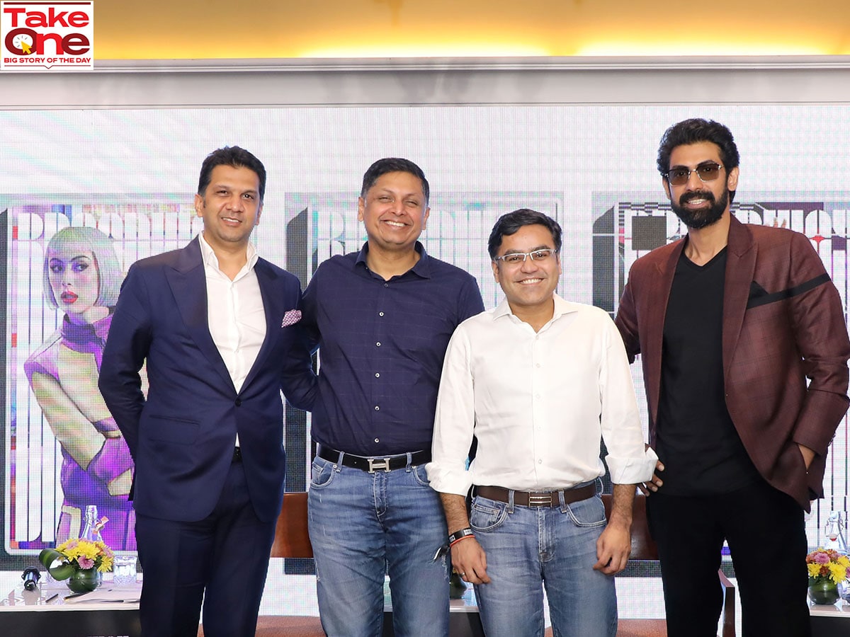 (From L to R) Anuj Kejriwal, CEO, Anarock; Apurva Salarpuria of Salarpuria Group; Vivek Biyani, founder, Broadway; Actor-Entrepreneur Rana Daggubati. Image: Courtesy Broadway