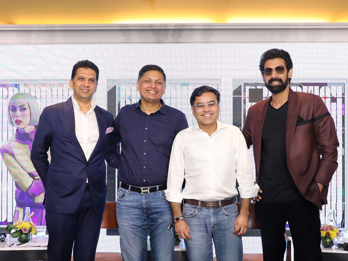 (From L to R) Anuj Kejriwal, CEO, Anarock; Apurva Salarpuria of Salarpuria Group; Vivek Biyani, founder, Broadway; Actor-Entrepreneur Rana Daggubati. Image: Courtesy Broadway