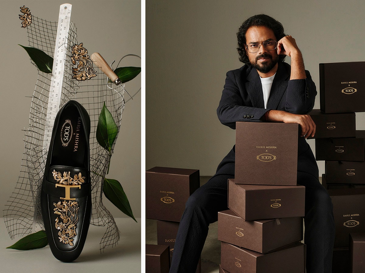 Tod’s has a 100-year-old legacy as a brand of handcrafted skilled Italian artisanship. The Rahul Mishra x Tod’s collaboration seamlessly blends Indian artistry with Italian luxury.