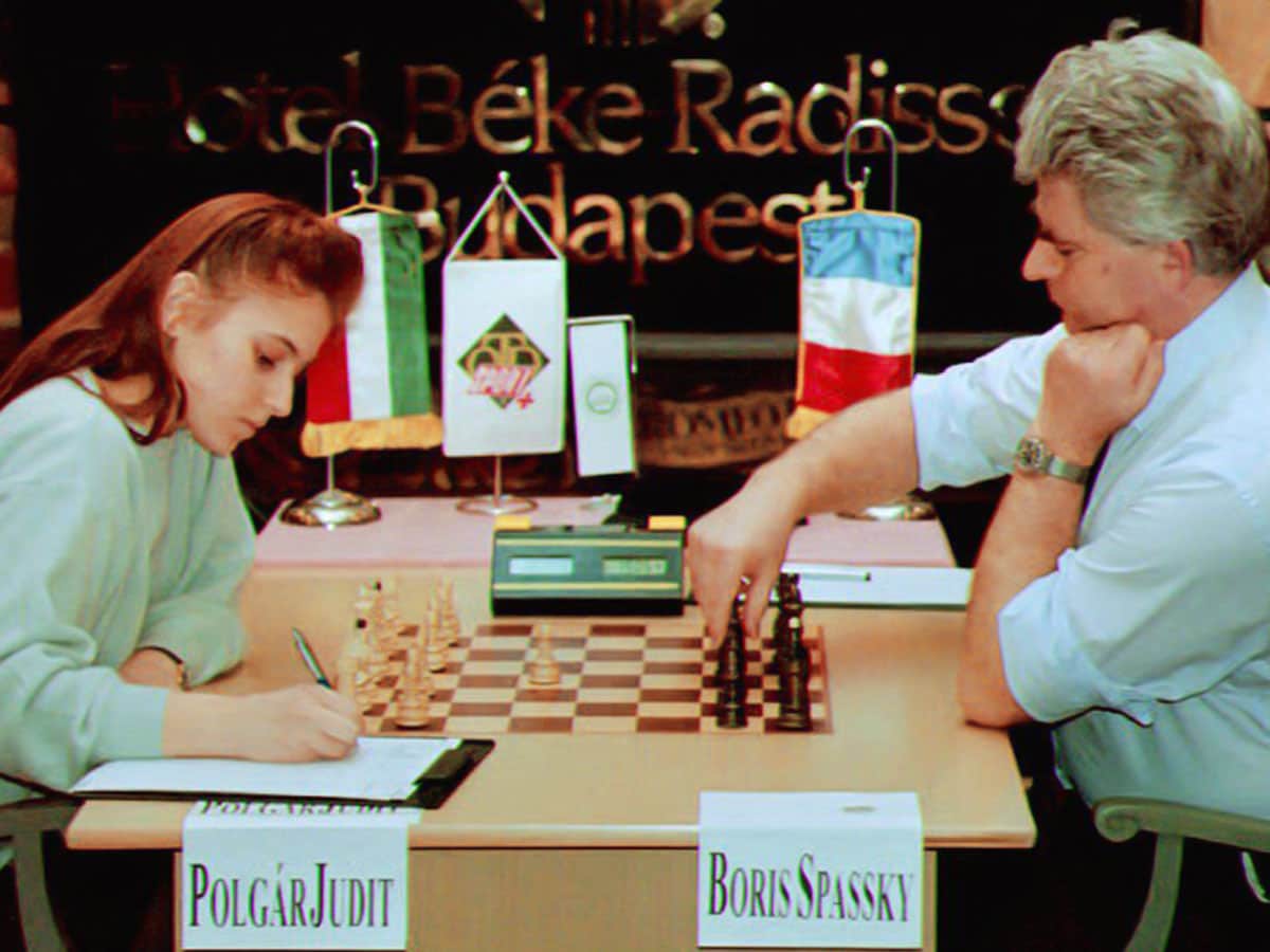 A file photo of Judit Polgar playing Russian legend Boris Spassky in 1993. Polgar, who is the only woman to have broken into the top 10 of the open category, went on to win the game Image: Attila Kisbendek / AFP 