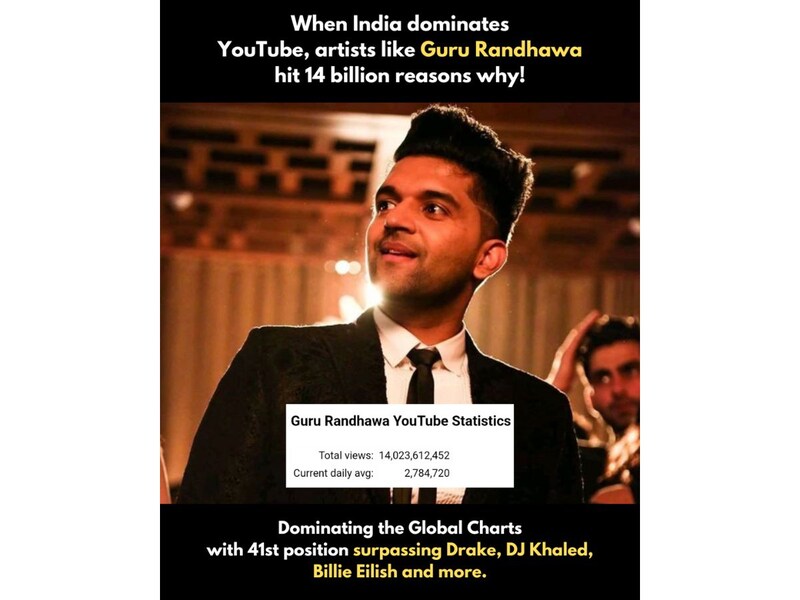 Guru Randhawa hits 14B YouTube views, surpasses Drake & Dua Lipa