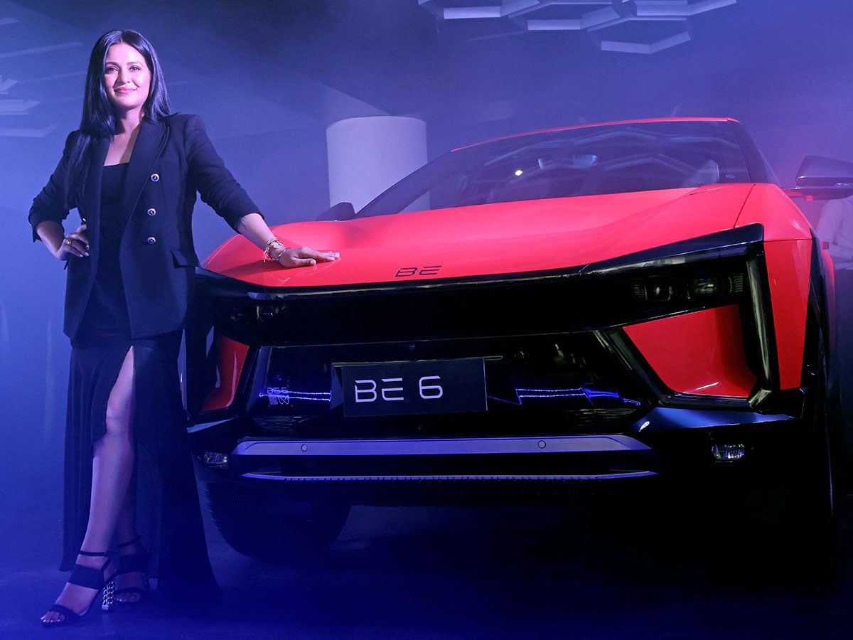 Actress Priyanka Sarkar is seen with the next Gen Mahindra Electric Origin SUVs, BE6, during the launch in Kolkata, India, on February 12, 2025.
Image: Rupak De Chowdhuri/NurPhoto via Getty Images