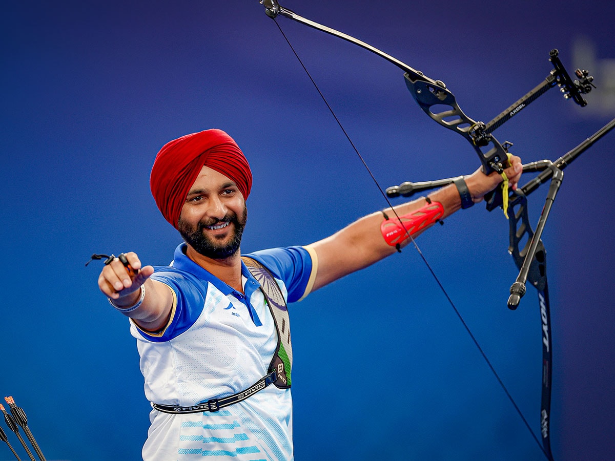 Harvinder Singh reacts after winning the Men’s Individual Recurve Open Gold Medal at the Paris 2024 Summer Paralympic Games Image: Steph Chambers / Getty Images