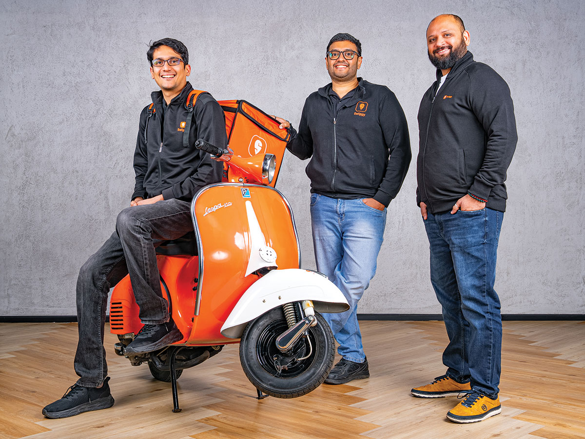 Team Swiggy (from left): Phani Kishan Addepalli, co-founder; Sriharsha Majety, co-founder and group CEO; Girish Menon, head of HR
Image: Selvaprakash Lakshmanan for Forbes India