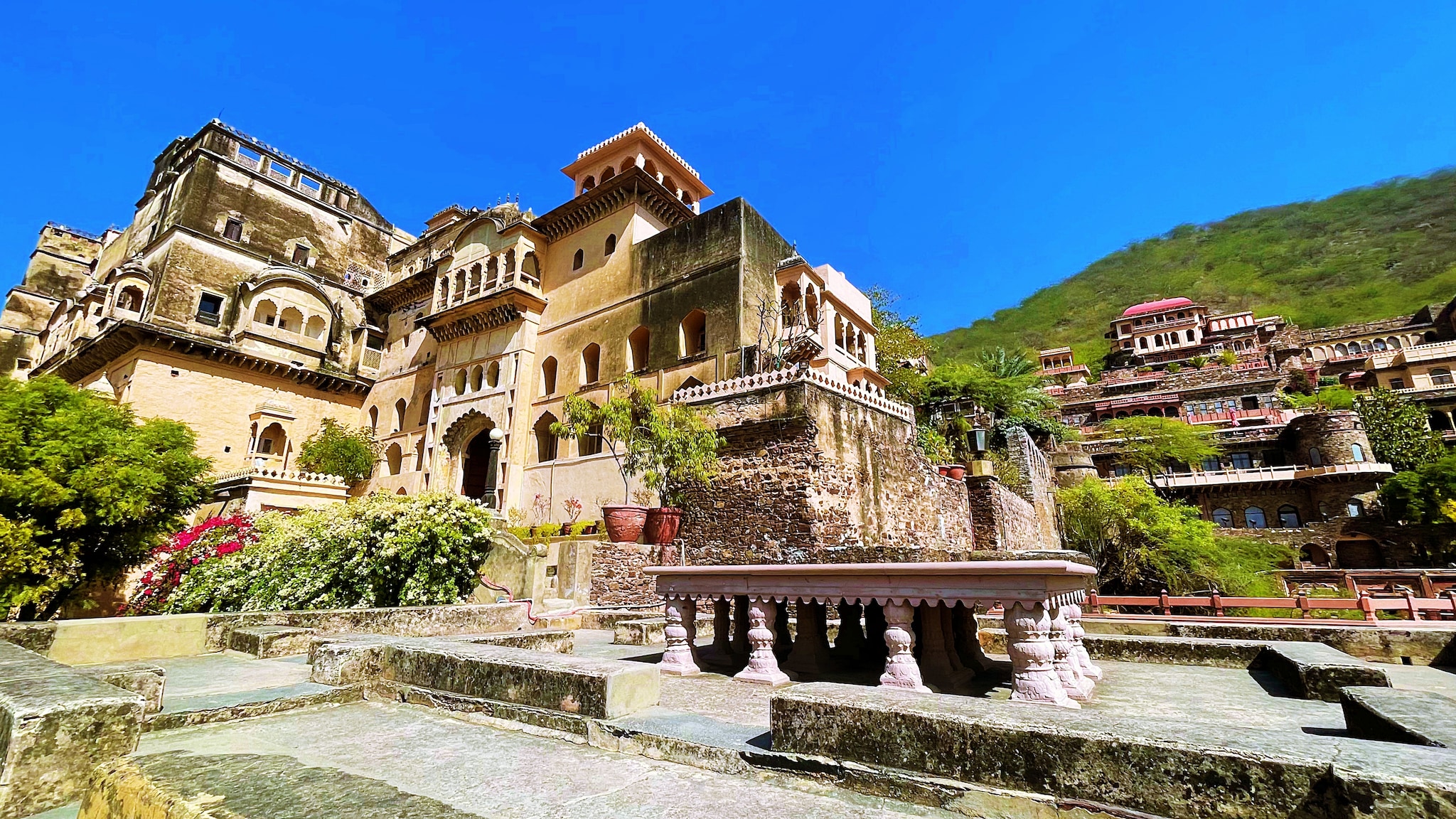 Neemrana Fort Palace, a 15th-century architectural marvel in Rajasthan, stands as a restored symbol of India's regal heritage.