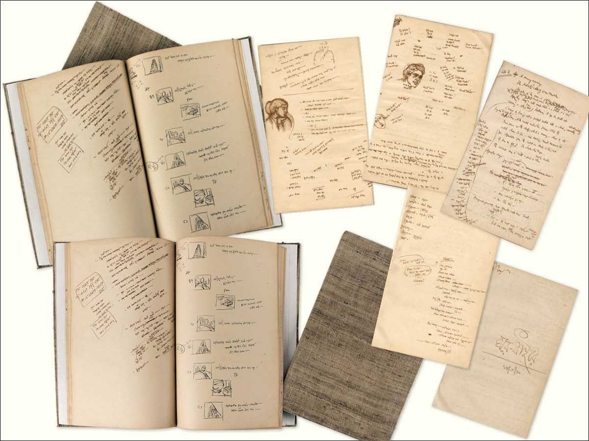 Filmmaker Satyajit Ray’s handwritten notebooks, with the original scripts of his films Ghare Baire and Samapti
image: The DAG Archives