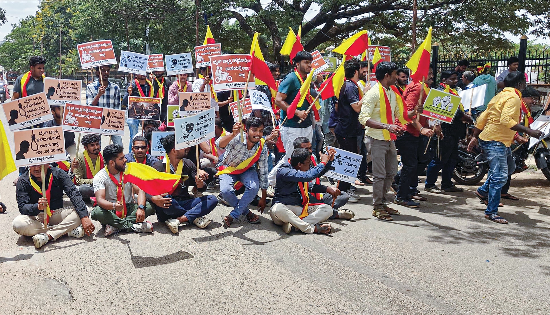 Bike taxi riders on a hunger strike across Karnataka on June 29, demanding that the
government ban on bike taxis be lifted