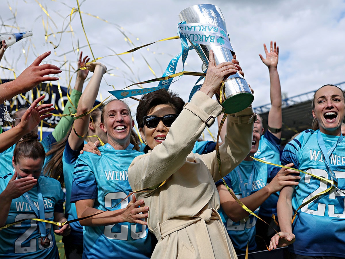 Michele Kang’s London City Lionesses (top) earned promotion to the Women’s Super League by claiming the title in England’s second division this year—and it wasn’t her first championship as a team owner. 