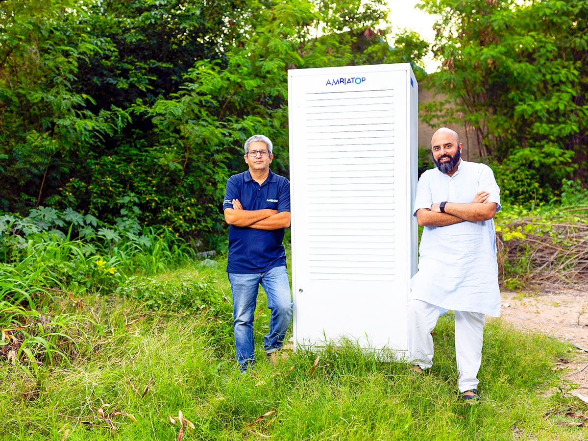 Tiger Aster (left) & Jeeten Desai (right), Co-Founders, Ambiator, Hyderabad. Ambiator's eco-friendly cooling solution delivers 100% fresh air unlike conventional ACs, with lower costs and environmental impact
Image: Vikas Chandra Pureti for Forbes India