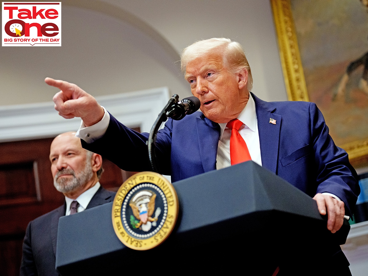 US President has imposed 25 percent tariffs on imports from Mexico and Canada effective from March 4, along with doubling of duties to 20 percent (from 10 percent) on Chinese goods. 
Image: Andrew Harnik/Getty Images