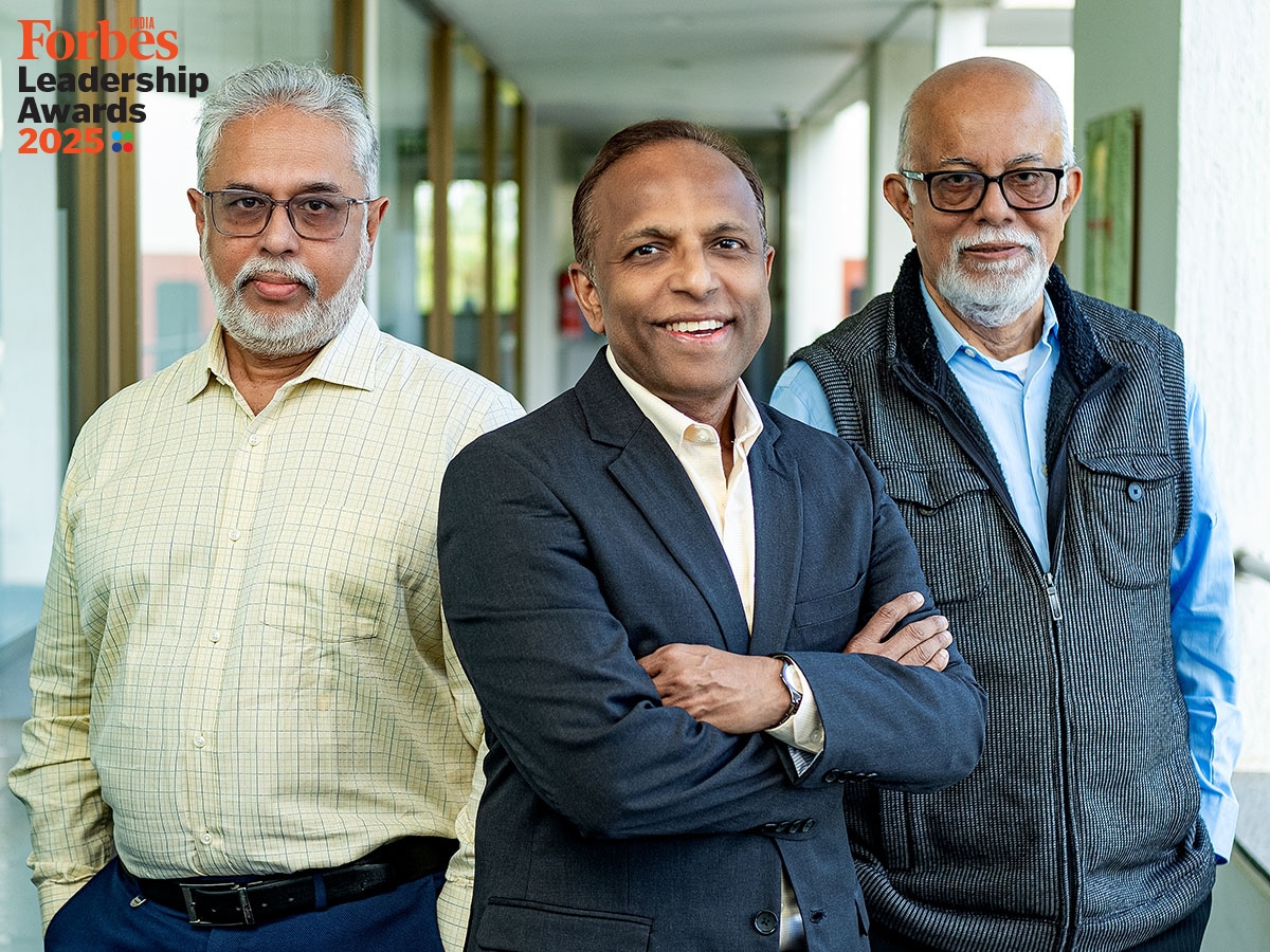 Bugworks Research co-founders (from left): Balasubramanian Venkataraman, Anand Anandkumar and Santanu Datta. Image: Nishant Ratnakar for Forbes India