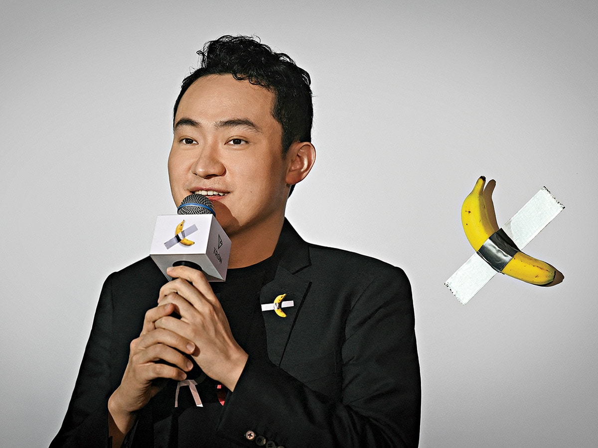 Banana Republican: No one in crypto has been more fruitful in converting outrageous stunts
into a giant following and blockchain riches than Justin Sun
Image: Peter Parks / AFP