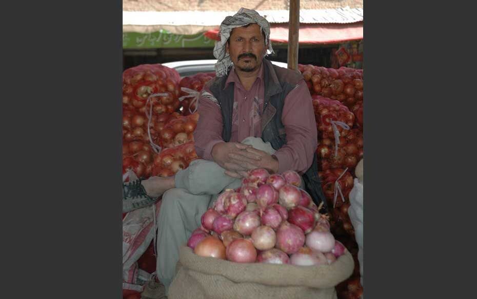 In a Kabul vegetable market. Onions and potatoes come from the Bamyan province. Most other vegetable