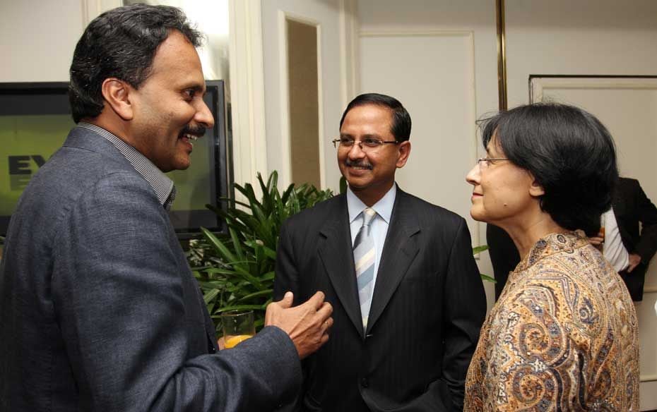 (L to R)  V. G. Siddhartha founder of Coffe Day Holdings, Shanker Annaswamy MD of IBM and Vinit