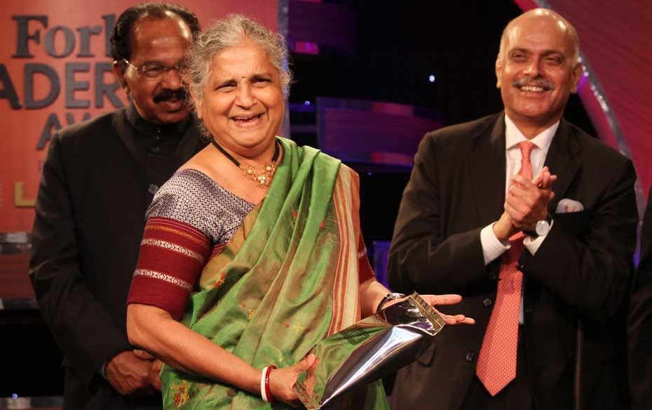 N.R. Naryana Murthy received the Lifetime Achievement award, his wife Sudha Murthy accepted the awar