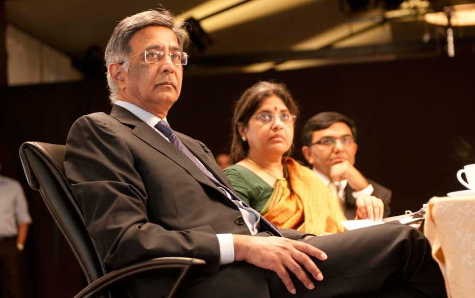 Baba Kalyani, Rama Bijapurkar and Janmejaya Sinha in rapt attention at a presentation at the FILA ju