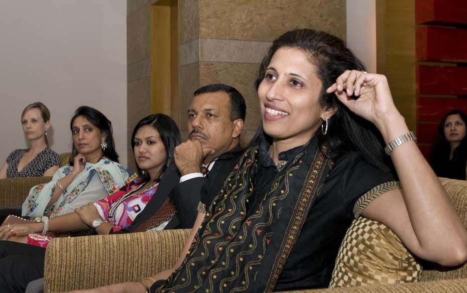 (From right) Leena Nair (executive director, Hindustan Unilever Ltd), K. Ramkumar (ICICI, CHRO), Dev