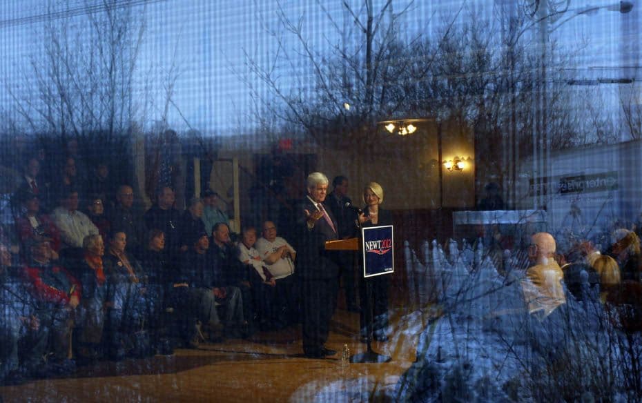 Republican presidential candidate and former US Speaker of the House Newt Gingrich (centre) is seen 