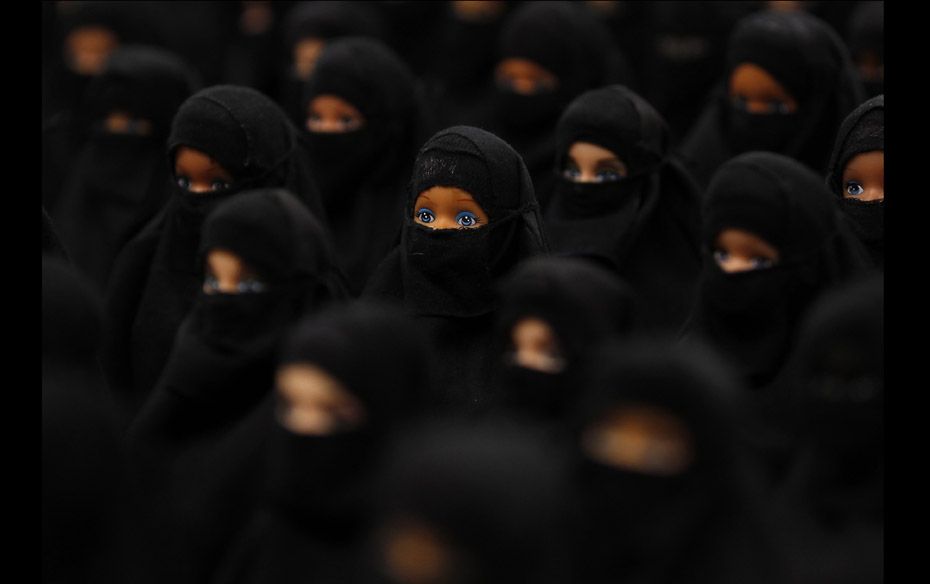 The installation 'Sheltered Position' of German artist Sabine Reyer shows 100 Barbie dolls d