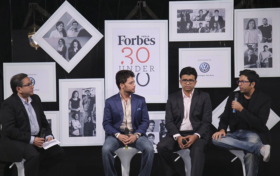 (L-R) Editor, Forbes India, Sourav Majumdar with Anupam Mittal (founder of  Shaadi.com),  Shash