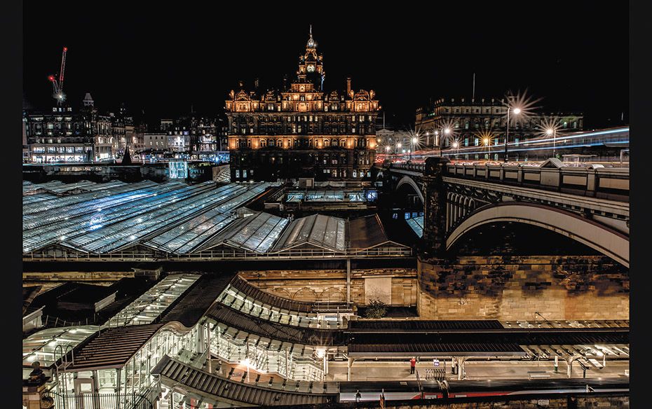 Edinburgh Waverley station in the foreground                                                        