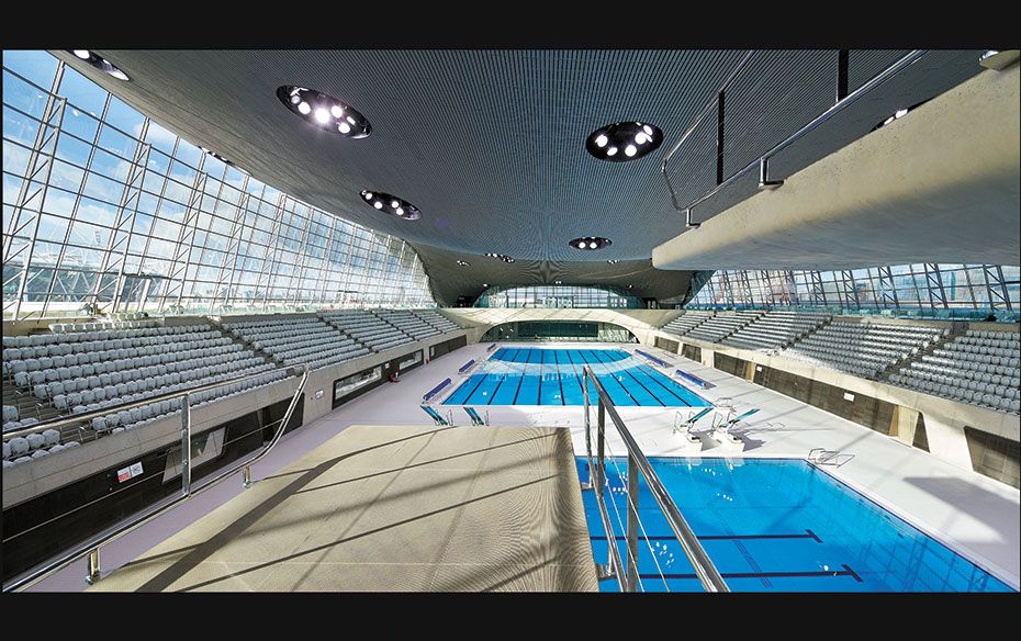 England, London Aquatic Centre  From sculptural curves to a skyline framed by the sweeping roof