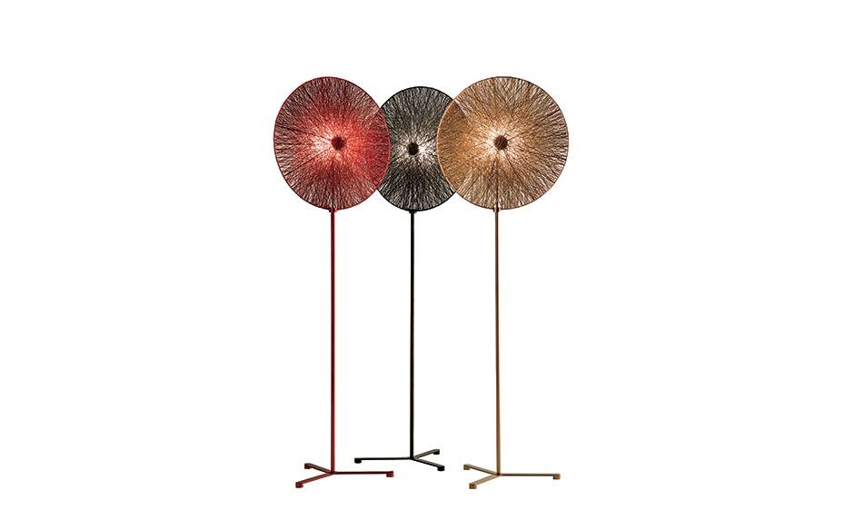 Stand AlightPrice: Rs 1,81,440 (each)A delicate web of aluminium thread atop a lacquered steel lamp 
