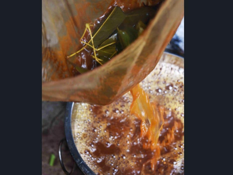 The organic dye is strained through a fine cloth                                                