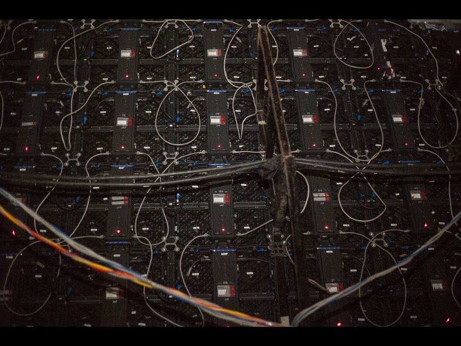 Fashion goes high tech: All the circuits and wires backstage.