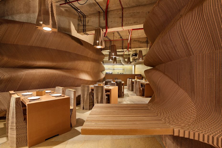 CARDBOARD CAFE, Mumbai
Design : Nuru Karim - Nudes
The design concept is a 100 percent cardboard e