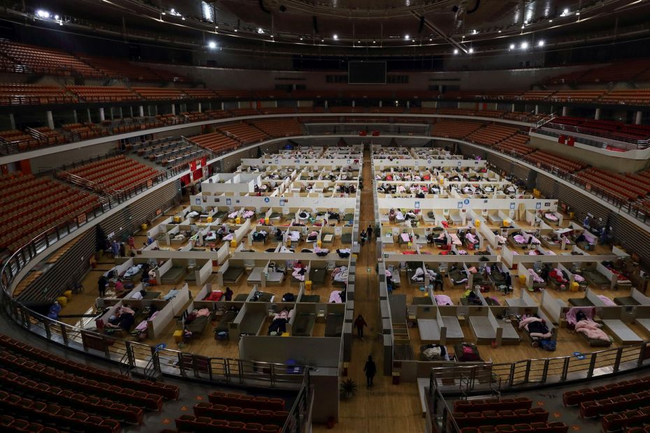 CHINA: A sports stadium has been converted into a makeshift hospital to treat patients of the novel 