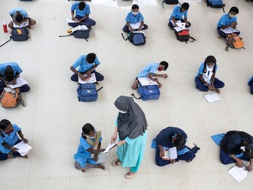Students at the RG Halli government school in Bengaluru, mostly children of migrant labourers, farme