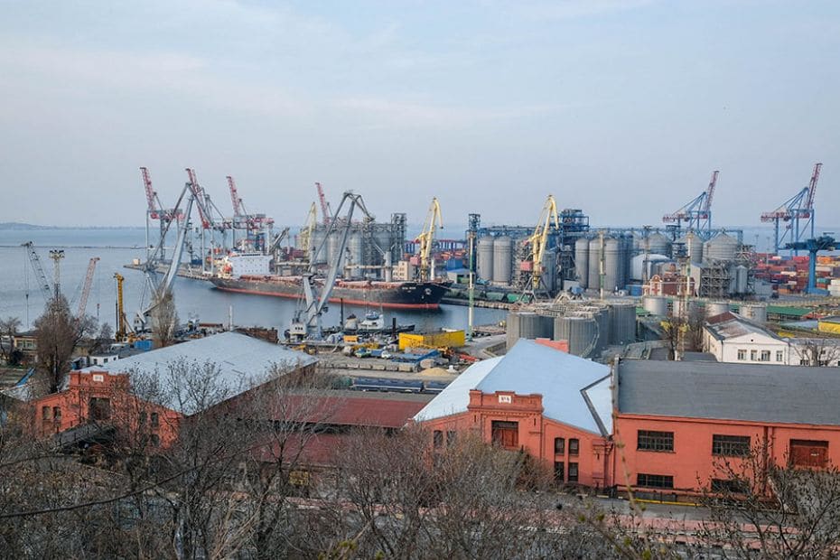 General view of the commercial seaport, Odesa, Ukraine. The island had become a symbol of Ukraine's 