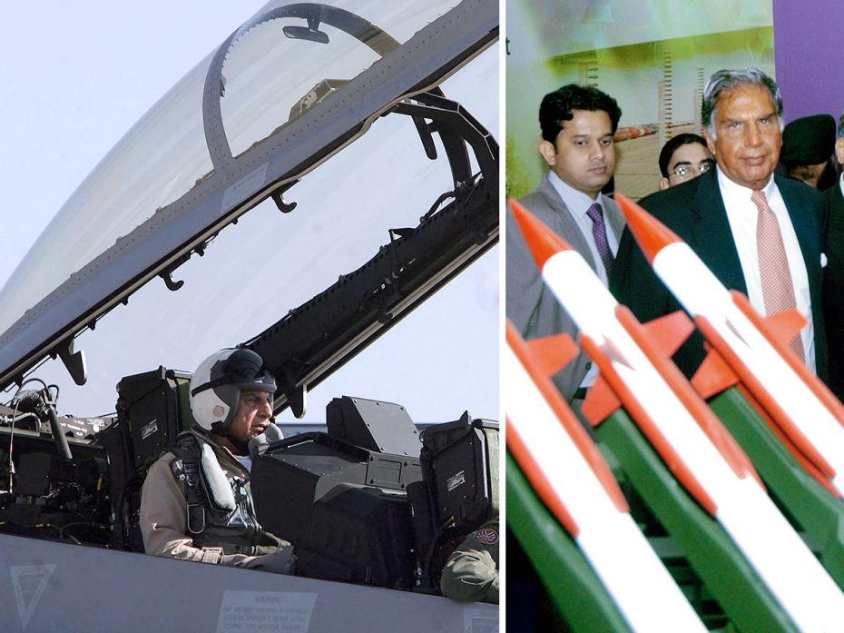 (Left)Ratan Tata prepares for a flight in the backseat of a US Navy F/A-18F Super Hornet aircraft du