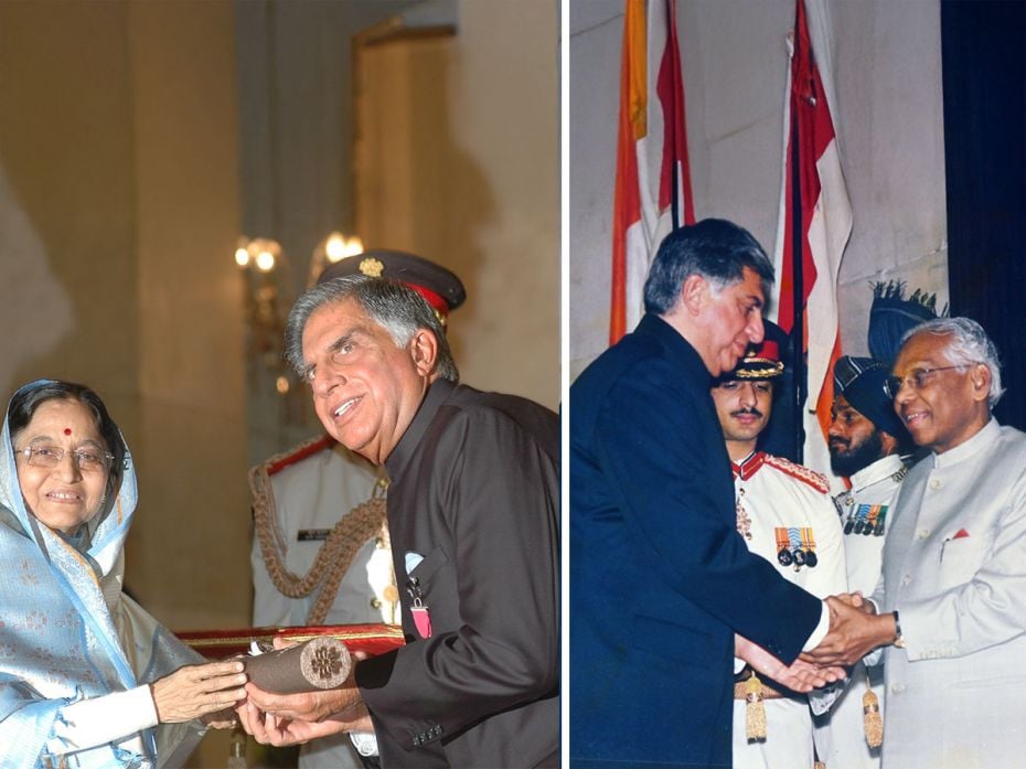 (Right) President K R Narayanan presents Padma Bhushan award to  Ratan Tata at Rashtrapati Bhaw