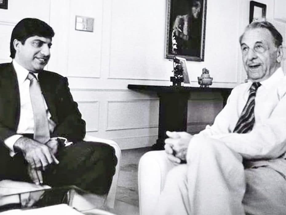 An early photograph of Ratan Tata with his uncle and mentor, JRD Tata. JRD handed over the reins to 