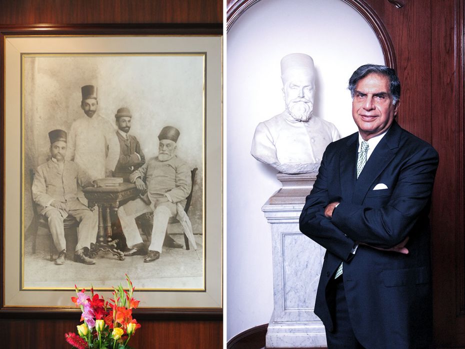 A family portrait of Jamsetji Nusserwanji Tata with cousin RD Tata and sons Ratan Tata & Dorab T